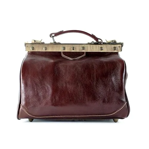 lePelou Arzttasche aus Leder, Vintage Arzttasche, Leder Doktortasche, Gladstone Tasche, Umhängetasche, Handtasche, Schultertasche (Dunkelbraun)