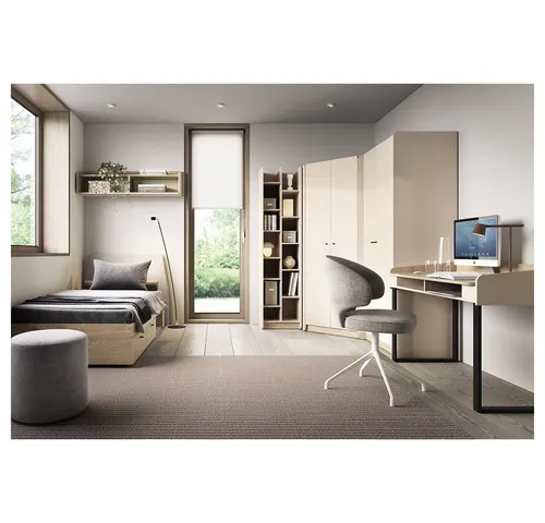 Lomadox Jugendzimmer-Set ALAMO-133, (Sparset, 6-tlg., Eckkleiderschrank Bettgestell Wandboard Standregal Schreibtisch), beige mit Eiche Nb., 90x200cm Liegefläche, viel Stauraum