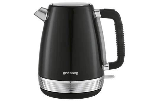 Grossag Wasserkocher 1,7 l - Schwarz, Retro-Design mit praktischer Einhand-Deckelöffnung und sichtbarer Wasserstandsanzeige