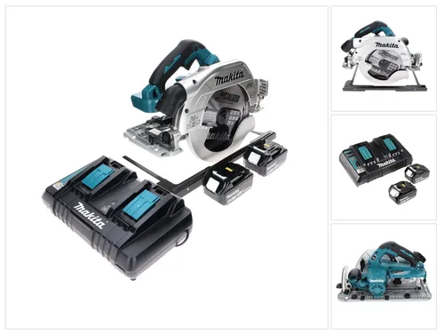 Makita DHS 900 PM2 Akku Handkreissäge 36 V mit 2 Akkus und Doppelladegerät - Leistungsstarke Akku Handkreissäge mit 36 V (2x 18 V), bürstenlosem Motor und 235 mm Sägeblatt. Ideal für präzise Schnitte bis 85 mm. Inkl. 2x 4,0 Ah Akkus und Doppelladegerät für effizientes Arbeiten.