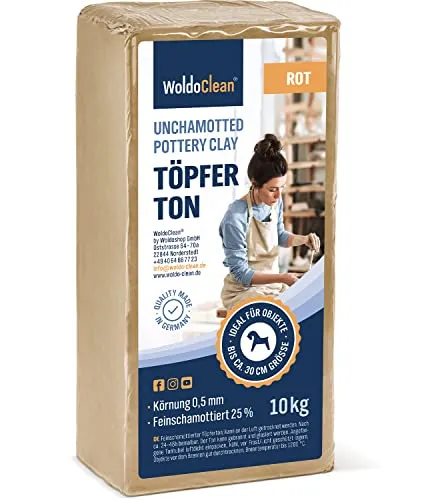 Töpferton 10kg rot lufttrocknend - geschmeidiger Modellierton für kreative Projekte - Modelliermasse, 10kg lufttrocknender Töpferton in rot, ideal für Kinder und Hobbykeramiker. Weich und geschmeidig, perfekt zum Formen und Töpfern, direkt bemalbar nach dem Trocknen.