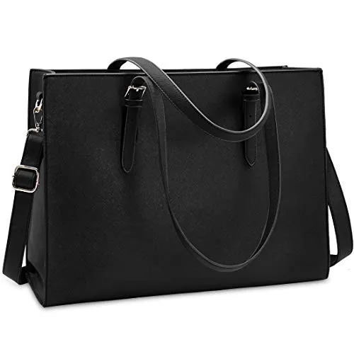 NUBILY Handtasche Shopper Damen Große Schwarz Handtasche Leder Umhängetasche Arbeitstasche Gross Laptop Business Schule Taschen 15.6 Zoll