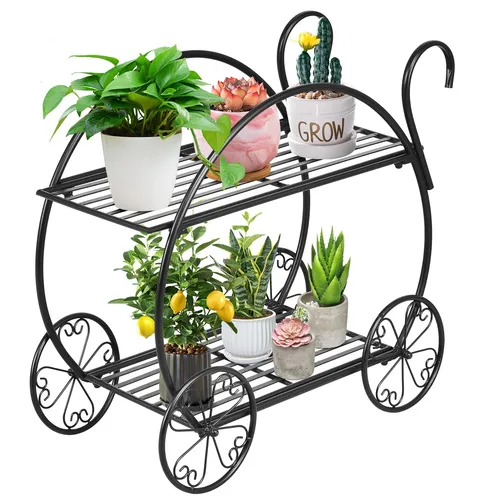 Pflanzenständer Blumentreppe Metall Pflanzenregal 2-stufig - Praktisches 2-stufiges Pflanzenregal aus robustem Metall im Vintage-Stil. Ideal für Balkon und Veranda, bietet viel Platz für Ihre Pflanzen und ist ein echter Blickfang.