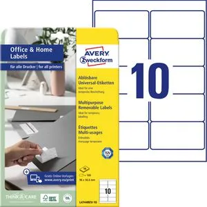 Zweckform Universaletiketten L4744REV-10, weiß, 96 x 50,8mm, ablösbar, 10 Blatt, 100 Stück