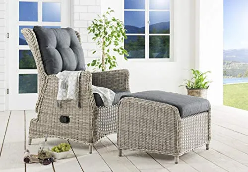 Destiny Balkonset CASA Relax Sessel + Fußhocker - Stühle & Strandkörbe mit verstellbarer Rückenlehne und waschbaren Polstern für höchsten Komfort im Außenbereich. Ideal zum Entspannen auf dem Balkon oder der Terrasse.