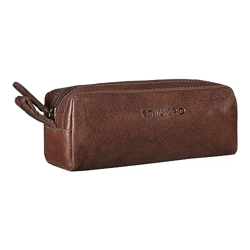 STILORD Linus Etui Leder Vintage Herren Damen Stifteetui Lederetui Federmappe quadratisch Stiftetasche echtes Rindsleder Farbe:maraska - Dunkelbraun
