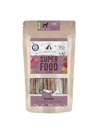 Lakefields SUPERFOOD Sticks | Premium Hundeleckerli für Welpen | Rind 61% | 130g | Getreidefreie & nährstoffreiche Hunde Snacks | Mit Roter Beete & Heidelbeeren | Entwickelt mit Tierärzten