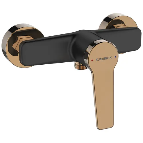 Kuchinox ALANIS Brausearmatur in Schwarz-Roségold - Moderne Duschbatterie mit 1 Hebelgriff, wandmontiert und aus langlebigem Messing. Das elegante Design kombiniert Funktionalität mit Stil. Ideal für Ihr Badezimmer.