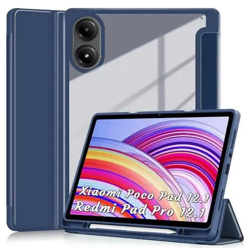 XLTTONG Schutzhülle für Xiaomi Redmi Pad Pro 12.1 Zoll 2024/Xiaomi Poco Pad, Cover mit Stifthalter für Redmi Pad Pro 12.1 Case Auto Schlaf/Wachen (Navy)