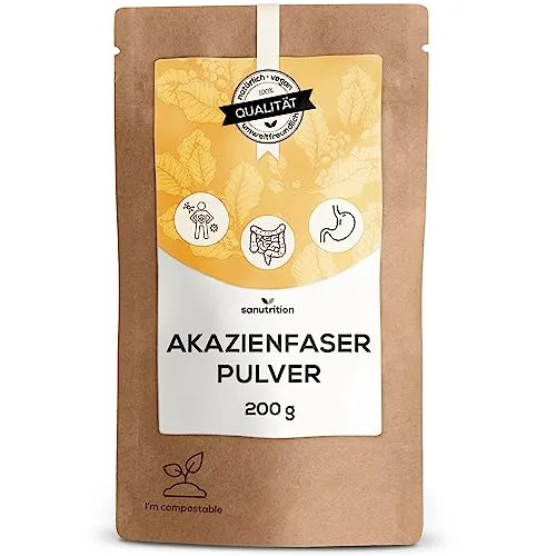 Akazienfaser Pulver | 200 g Beutel | > 80% lösliche Ballaststoffe | Markenrohstoff Fibregum™ | Darmflora | vegan, glutenfrei und fructosefrei