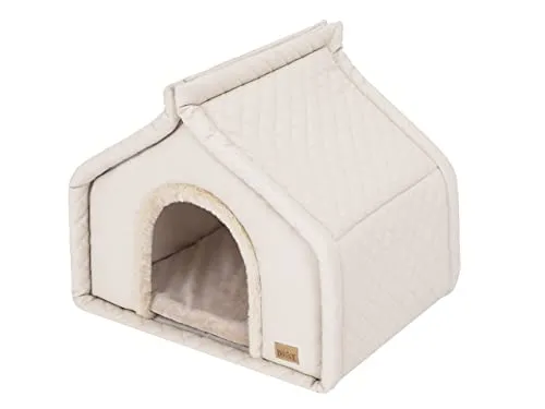 Faltbare Hundehütte Katzenhütte R1-42 x 32 cm Beige - Praktische faltbare Hundehütte für Hunde und Katzen, leicht zu reinigen und mit einem komfortablen, abnehmbaren Kissen. Ideal für unterwegs und bei der Aufbewahrung.