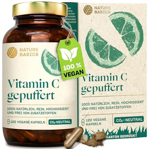 Nature Basics Bio Vitamin C Kapseln - Vegan & Nachhaltig - Wasserlösliche Vitamine, hochwertiges Bio Vitamin C aus Acerola & CamuCamu, ohne Zusatzstoffe, ideal für eine gesunde Ernährung.