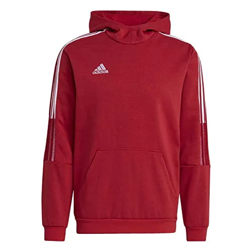 Adidas Tiro 21 Hoodie - rot - Sweatshirt für Fußballfans, ideal zum Relaxen und Dehnen. Aus weichem Baumwollmix, mit großer Kapuze und Kängurutaschen. Unterstützt nachhaltigen Baumwollanbau.