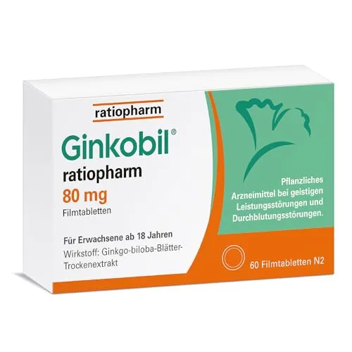 Ginkobil® ratiopharm 80 mg Filmtabletten stärken die Gedächtnisleistung und Konzentrationsleistung* mit dem Extrakt aus Ginkgo biloba, 60 Filmtabletten
