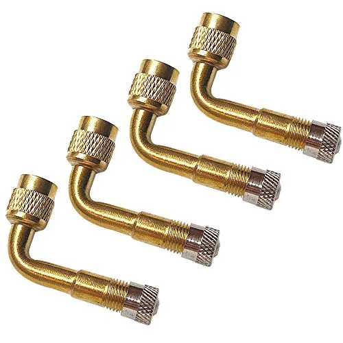 QitinDasen 4Pcs Professionell Reifen Ventilverlängerung Adapter Set, 90 Grad Messing Reifenventil Verlängerung Schrader Ventil Adapter, für Fahrrad, Motorrad, Auto (Golden)
