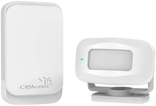 CASAcontrol Bewegungsmelder Funk: Funk-Durchgangsmelder, PIR-Sensor, Steckdosen-Klingel, weiß (Akustischer Bewegungsmelder, Türklingel mit, Lichtschranke)