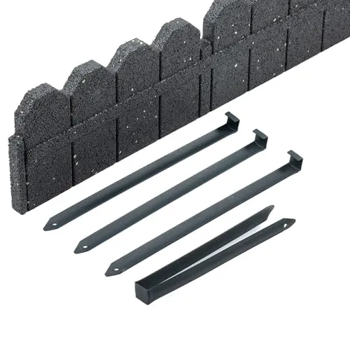 e-floor 6 x Flexible Rasenkante Kunststoff 118 x 15 cm Hoch - Garten Beeteinfassung Flexibel - Grau Mähkante - Rasenkanten aus Recycling-Material – Beetumrandung Frostbestandig - Zaun