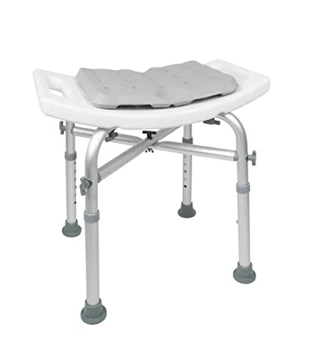 KMINA Duschhocker für Senioren 150 kg Weiß, doppelt verstärkter Querbalken und wasserdichtes Kissen, höhenverstellbarer Badehocker aus Aluminium, werkzeugfreie Montage