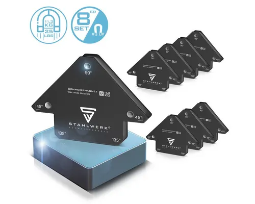 STAHLWERK Magnet-Schweißwinkel 8er Set mit 11,3 kg Haftkraft - Anschlagwinkel Set mit 8 Magnet-Schweißwinkeln, ideal für präzises Positionieren von Werkstücken bei Schweiß- und Lötarbeiten, ersetzt die dritte Hand.