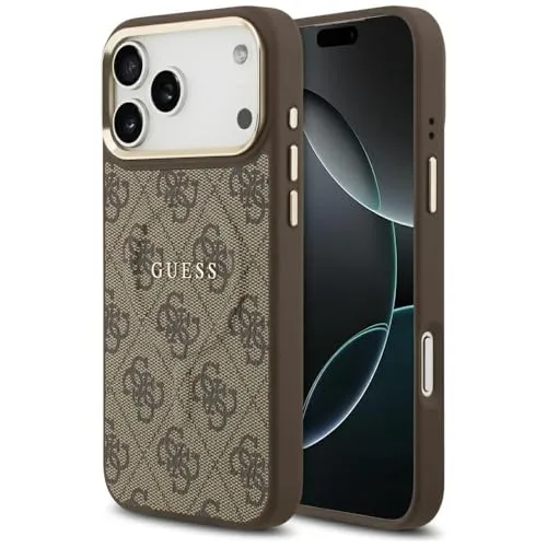 GUESS Case für iPhone 17 Pro Max mit MagSafe - Braun - Exklusive Handyhülle aus PU mit 4G-Muster, bietet stilvollen Schutz und ist kompatibel mit MagSafe für einfaches Laden. Ideal für modebewusste Smartphone-Nutzer.