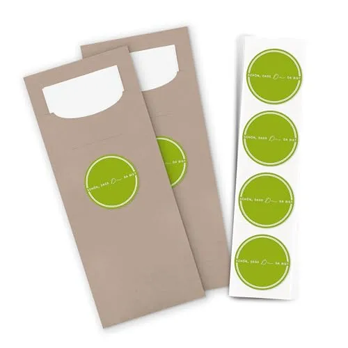 itenga 24x Bestecktaschen Pochetten aus Papier inkl. Serviette „Schön, dass du da bist“ V3 – ca. 20 x 8,5 cm – ideal für Hochzeit, Taufe, Geburtstag – in 13 Farben erhältlich (frühlingsgrün)