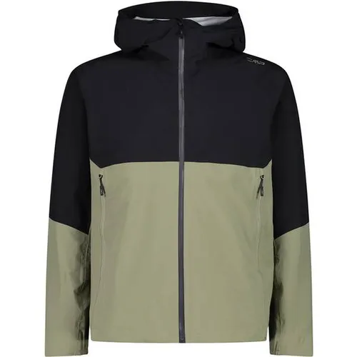 CMP - Jacket Fix Hood 2 Layer - Oliv/Schwarz Regenjacke Gr. 54 - Funktionsjacke für Hochtouren, wind- und wasserdicht mit Kapuze; ideal für Wandern und Trekking; Material mit getapten Nähten für optimalen Wetterschutz.
