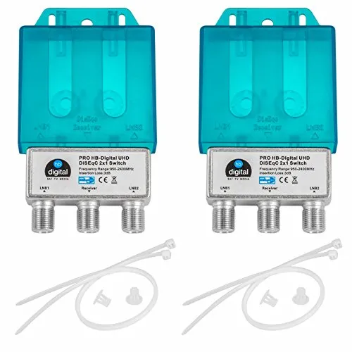 2X PRO DiseqC Schalter Switch 2/1 mit Wetterschutzgehäuse HB-DIGITAL 2X SAT LNB 1 x Teilnehmer/Receiver für Full HDTV 3D 4K UHD