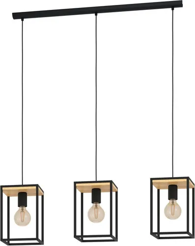 EGLO Hängeleuchte LIBERTAD - Stilvolle Beleuchtung in Schwarz und Braun - Moderne Hängeleuchte aus Stahl und Holz, wechselbare Leuchtmittel, ideal für eine gemütliche Atmosphäre in jedem Raum. Maße: 88x18x110 cm.
