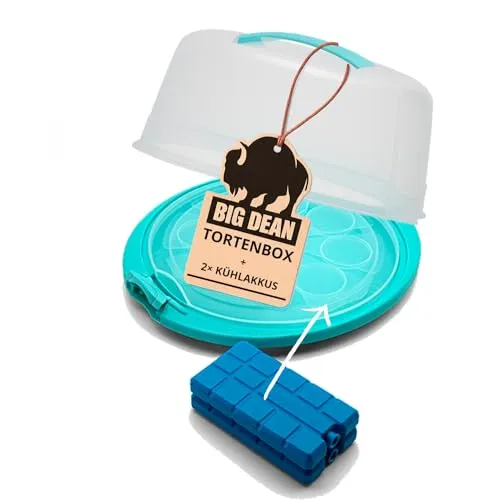 BigDean Kuchentransportbox mit Kühlakku - Kuchentransportboxen mit integrierter Kühlfunktion, hält Kuchen bis zu 3 Stunden frisch – ideal für Feste und Picknicks. BPA-frei, spülmaschinengeeignet und mit stabilen Tragegriffen.