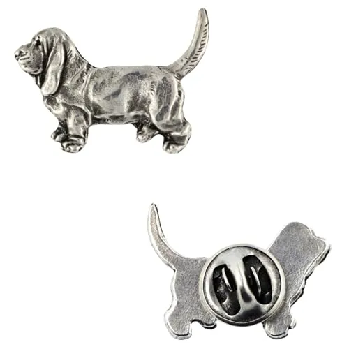 Art-Dog Unikate Silber Hund Anstecknadel - Versilbert Handmade - Broschen Frauen - Lustige Pins - Silber Brosche Schmuck - Basset Hound I – 2x2,6x5cm