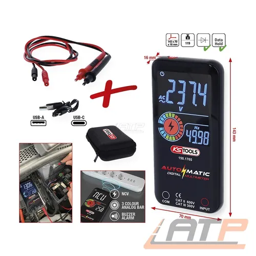 KS-Tools Multimeter 150.1765 - RMS Digital Multimeter, 620V CAT III, berührungslose Induktionsprüfung und kompaktes Taschenformat
