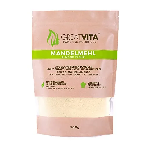 GreatVita Mandelmehl, naturbelassen, blanchiert, 500g gemahlene Mandeln