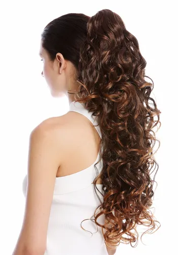 Haarteil Zopf Pferdeschwanz extrem lang voluminös gelockt lockig Kastanie Braun