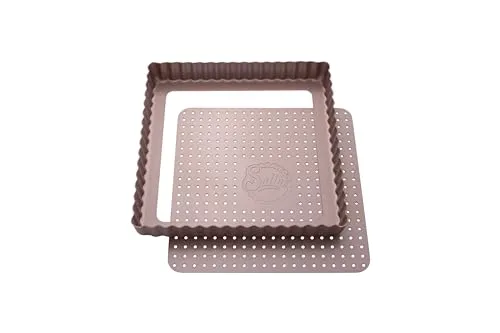 Sallys Tateform eckig mit Hebeboden - Quicheform mit spezieller Antihaftbeschichtung, Tartelette Förmchen (20,5 cm x 20,5 cm)