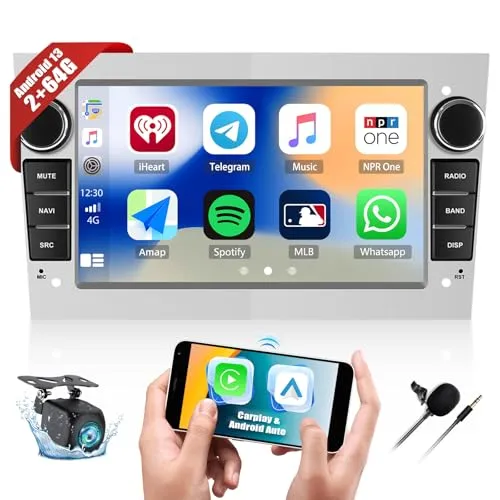 【2+64GB】 7'' Touchscreen Autoradio für Opel Astra Antara Vectra Corsa Vivaro mit Carplay & Android Auto, Android 13 Radio mit Bluetooth WiFi GPS FM/RDS 36EQ Netzwerk Radio SWC+Rückfahrkamera&Mic