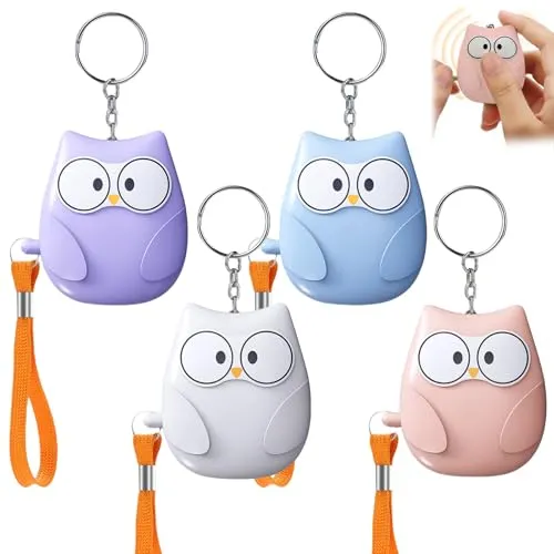 Stück Taschenalarm Frauen: 130dB Selbstverteidigung mit LED-Beleuchtung und Schlüsselanhänger, Persönlicher Alarm für Frauen Eulen-Stil für Frauen Kinder Altere Menschen (B) 4