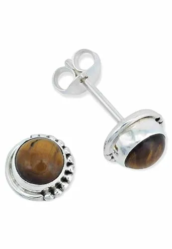 Ohrstecker 925 Silber Tigerauge brauner Stein Edelstein Ohrringe echt Silber Damen Sterling Silber Stecker Geschenk(MOS-028-18)