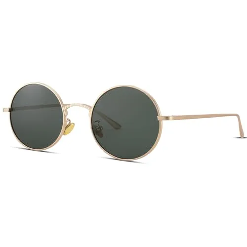 WONAVEHY Polarisierte, kleine, runde, klassische, polarisierte, günstige Sonnenbrille für Damen und Herren, Vintage-Stil, UV400-Gläser, Retro-Sonnenbrille für Damen und Herren, 90er-Jahre-Stil, gold