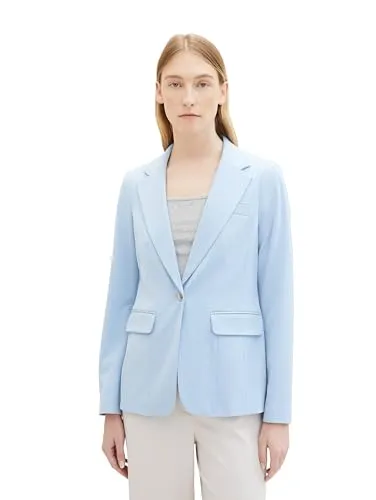 TOM TAILOR Damen Regular Fit Blazer - Light Fjord Blue, Größe 38 - Eleganter Regular Fit Blazer für Damen mit angedeutetem Schlitz und Eingriffstaschen, ideal für vielseitige Anlässe von Freizeit bis Business. Pflegeleicht und schmeichelnde Passform.