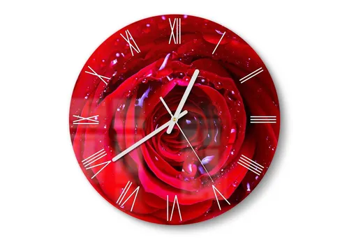 DEQORI Wanduhr 'Rose mit Wasserperlen' (Glas Glasuhr modern Wand Uhr Design Küchenuhr)