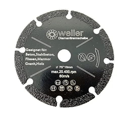 WELLERWERKZEUGE | Allesschneideblatt Diamanttrennscheibe passend für BOSCH GWS 10,8 12 12V 76 V-EC Professional mini Akku Winkelschleifer Alu