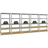 PROREGAL Mega Deal 5er-Set Schwerlastregale Slim Elephant 180x90x60cm - Regale mit 5 Ebenen und einer Fachlast von 350kg – ideal für maximale Ordnung und Stabilität in jeder Werkstatt oder Garage. Einfacher Aufbau in nur 20 Minuten!