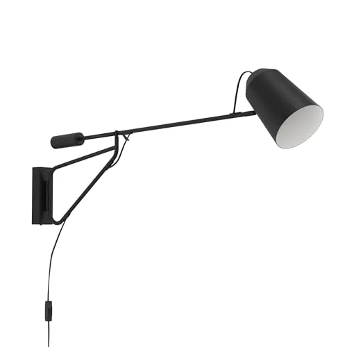 EGLO Wandleuchte 900614 schwarz - Flexibel und modern - Lampen: Minimalistische Wandleuchte mit schwenkbarem Arm für individuelle Beleuchtung. Ideal für Wohnzimmer, Küche oder Büro. Schalter am Kabel für einfachen Zugang. E27 Sockel, max. 28 W.