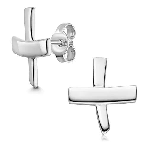 MATERIA Damen Ohrstecker Kreuz 925 Silber Ohrringe Stecker groß rhodiniert mit Geschenk-Box #SO-65