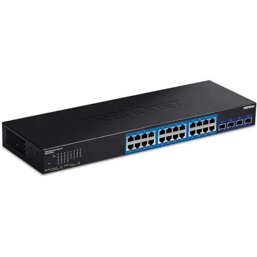 TRENDnet TEG 30284 Smart Switch - 24-Port Gigabit Switch mit 4 x 10 Gigabit SFP+, ideal für leistungsstarke Netzwerkinfrastrukturen und rackmontierbar.