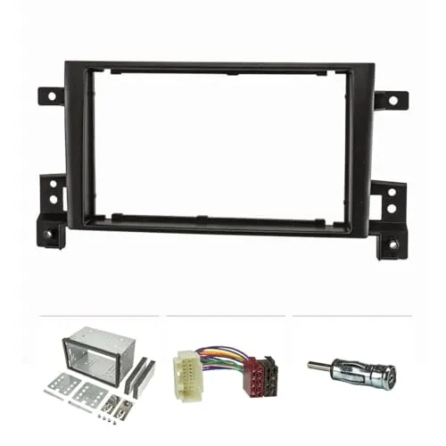 tomzz Audio 2454-002 Doppel DIN Radioblende Set kompatibel mit Suzuki Grand Vitara (Typ JT) 2. Generation ab Bj.2005 schwarz mit Einbaukit Radioadapter ISO Antennenadapter ISO DIN