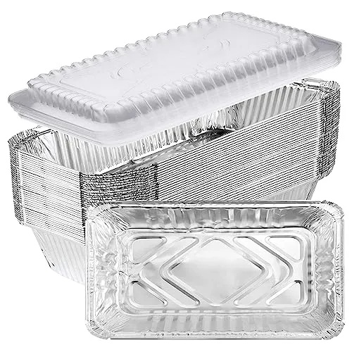 Olymajy aluschalen mit deckel, 25 Stück 670ml Aluschalen Einweg, große Aluminiumfolienschalen mit transparentem Deckel, Aluminiumfolien-Lebensmittelbehälter zum Backen, Kochen