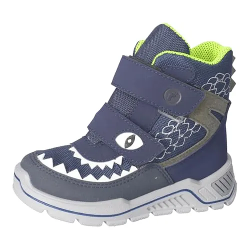 Ricosta blinker Stiefel in Blau, Größe 32 - Wasserdichte Jungen Winterstiefeletten mit coolen Drachenmotiven, blinkenden LEDs und atmungsaktivem Sympatex-Material – ideal für aktive Kids!