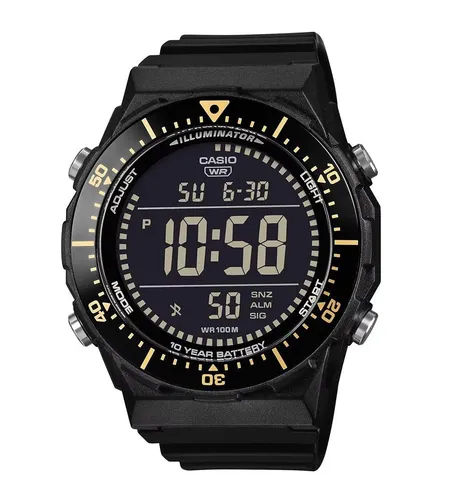 Casio Herren Digital Quarz Armbanduhr mit Multifunktion - Multifunktionale Digitaluhr mit großem Display und drehbarer Lünette. Ideal für sportliche Aktivitäten, ausgestattet mit Kalender, Stoppuhr und Alarm. Hochwertiges Kunstlederarmband, wasserdicht bis 10 bar.