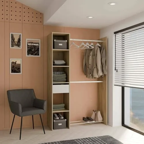 Dmora Großer Kleiderschrank Adour 118x183 cm Braun mit 1 Schublade
